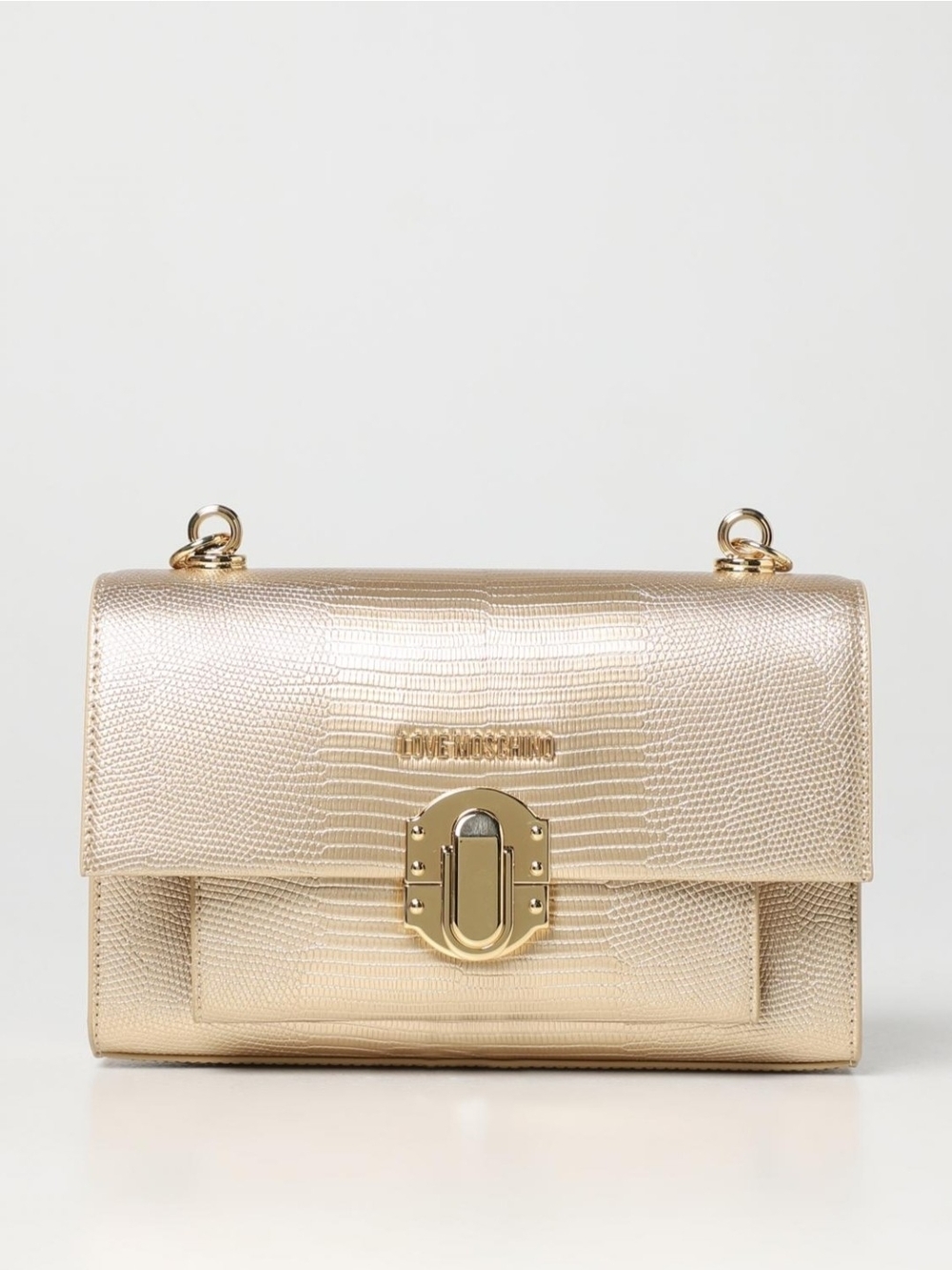 Love Moschino Metallic Gold Lizard-Embossed Crossbody Bag